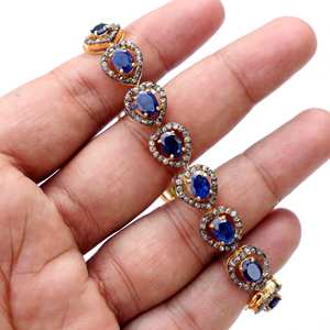 <b>Adjustable</b> Women's Tennis <b>Bracelet</b> with Blue Sapphire Fine <b>Gold</b> Jewellery Handmade Natural Bulk Product - Product Image 3