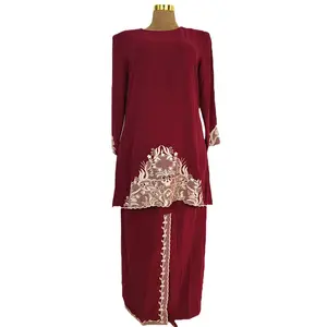 brocade latest design baju kurung budak satin 2 pieces layered new stone embellished abaya papillon wholesale in vietnam