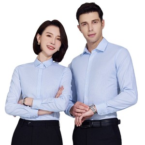 Logo personnalisé 40% coton 60% polyester chemise d'affaires à manches courtes vêtements de travail vêtements de cérémonie unisexe <span class=keywords><strong>professionnel</strong></span> chemise bleue - Product Image 6
