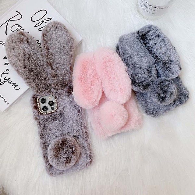 2021 Factory Hot Sale Price 3D Cute Rabbit Ear Plush Case for 12 TPU Soft Shockproof Case 2 Colors