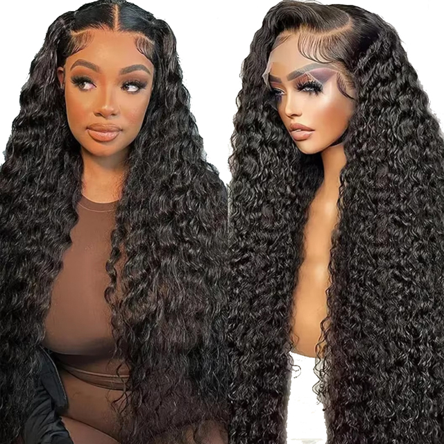 Deep Wave HD Lace Front Wigs 180% Density Human Hair 13x4 Curly Transparent Lace Pre Plucked With Baby Hair for Black Women