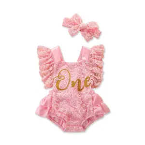 2023 sıcak satış bebek giyim yaz yeni tasarım kız bebek romper güzel dantel uçan kollu toptan yürümeye başlayan tulum