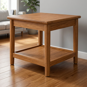 Table à manger ronde en teck massif avec étagère inférieure, design scandinave moderne, écologique, durable, stable, meubles de maison pour 2 personnes - Product Image 3