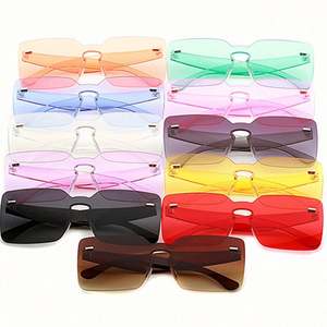 Vente en gros de lunettes de soleil carrées sans monture de couleur bonbon vintage tendance 2021, UV400, pour femmes - Product Image 6