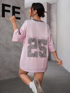 Dames Oversized Half Mouw Drop Shoulder V-Hals Jersey Shirts Grafisch Mesh Losse Pasvorm Amerikaanse Voetbalkleding Tops - Product Image 2