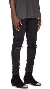 OEM ánh sáng màu xanh ý đau khổ bị phá hủy denim Skinny căng người đàn ông của jeans USA - Product Image 6