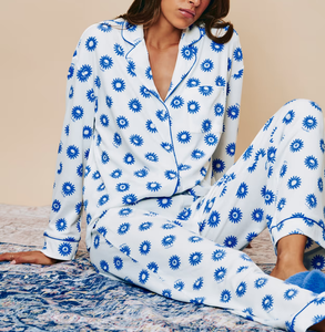Vente en gros usine – Ensemble pyjama ample à manches longues imprimé sur mesure, vêtements de détente respirants pour femmes, en coton Pima - Product Image 1