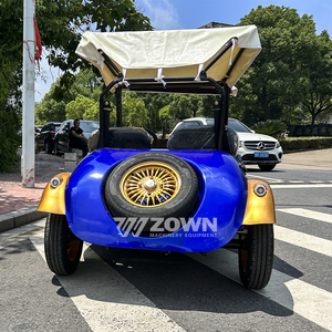 Coche Eléctrico Vintage Azul Dorado de Dos Plazas con Toldo para Transporte Turístico en Resorts Panorámicos - Product Image 2
