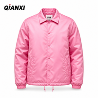 Blouson coupe-vent rose vintage pour homme, col rabattu, motif géométrique, style streetwear décontracté, manteau d'extérieur de type coach, vente en gros