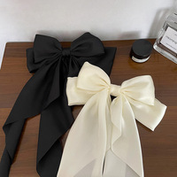 Luxe élégant soie tissu Long arc filles pinces à cheveux accessoires nœud ruban épingle à cheveux rose Satin arc pinces à cheveux pour les femmes