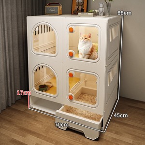 Villa pour animaux de compagnie tout-en-un personnalisable en plastique de luxe, design robuste pour chiens et chats, avec zone d'alimentation, toilettes, fenêtre et ventilation, toutes saisons - Product Image 2