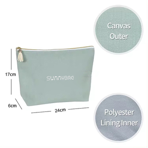 Sac de voyage réutilisable en toile pour pinceaux de maquillage, trousse de toilette zippée pour <span class=keywords><strong>femmes</strong></span> et filles, vente en gros - Product Image 2