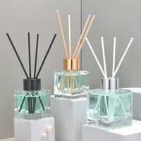 Vente en gros de flacons diffuseurs de parfum en verre transparent de 50 ml et 100 ml, flacons diffuseurs d'arômes carrés de luxe vides