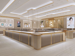 Vitrina de Lujo Personalizada con Iluminación LED Dorada y Gabinete de Vidrio y Acero Inoxidable, Muebles de Exhibición para Joyería - Product Image 5
