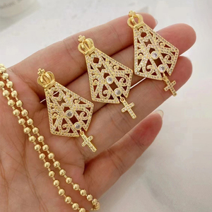 Pendentif vintage en plaqué or San <span class=keywords><strong>Judas</strong></span> Santa Muerte arc-en-ciel zircone pavée vierge marie pendentif collier ensemble de bijoux chrétiens - Product Image 4