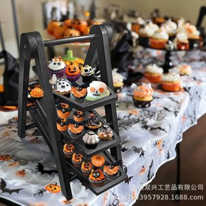 Soporte de madera para cupcakes de Halloween, estante de exhibición gótico negro de 3 niveles para servir postres en fiestas - Product Image 1