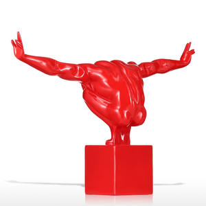 Scultura in <span class=keywords><strong>resina</strong></span> di arte moderna rosso che saluta la statua accovacciata dell'uomo in fibra di vetro - Product Image 4