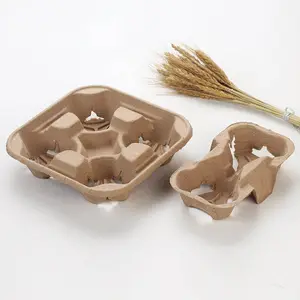 Coffee Holder Biodegradable 2 Cup 4 Cup Disposable Coffee Paper Holder Tray Portable Takeout Coffee Paper Cup Carrier