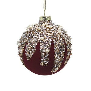 BSCI fábrica al por mayor 8cm rojo flocado <span class=keywords><strong>Navidad</strong></span> decorativo bola de vidrio - Product Image 1