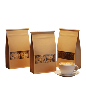 Sealed snack, cereal and nut packaging bags; flat-bottomed kraft paper bags suitable for coffee beans - Product Image 1
