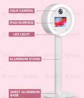 Photobooth léger en aluminium pour appareil photo reflex numérique avec éclairage LED RGB, photobooth détachable pour iPad avec flight case pour mariage et fête