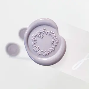 Customized Decoration 3D Embossed Wax Seal Stamp Handmade Round Shape Purple Wax Sealing Stickers