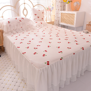 Juego de Sábanas de Algodón con Volantes y Encaje, Estilo Coreano, con Estampado de Cerezas, para Cama de Princesa - Product Image 6
