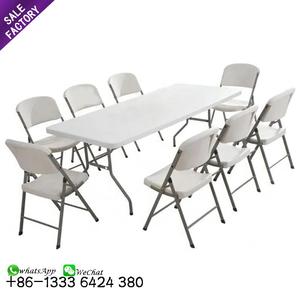 Mesa plegable blanca de plástico con patas de <span class=keywords><strong>Metal</strong></span> DE FÁBRICA DE China, mesa redonda para banquete, boda, comedor