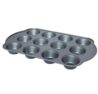 Moule à muffins en acier au carbone, 12 cavités, antiadhésif, brun, avec poignée, pour four, modèle P16