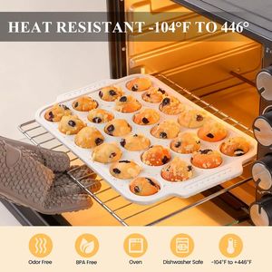 MUYULINS Factory Beige 12-Cup LFGB Non-Stick BPA Free Metal Reinforced Frame <b>Silicone</b> Cupcake Pan Muffin Tray <b>Baking</b> Mold - Product Image 3