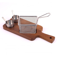 Panier de service pour frites et apéritifs avec plateau en bambou – Ustensile de cuisine en bois avec panier intégré