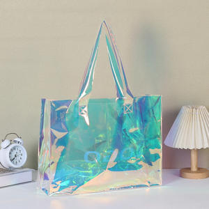 กระเป๋าหิ้วพีวีซีใสพิมพ์โลโก้ได้  กระเป๋าช้อปปิ้งกันน้ำ ใช้ซ้ำได้ สำหรับใส่เครื่องสำอาง ไปทะเล ใช้ในชีวิตประจำวัน - Product Image 1