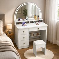 Miroir LED incurvé unique en forme d'éventail avec certificat CE, meuble de chambre en MDF, table de maquillage avec tiroirs de rangement