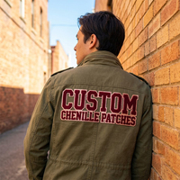Patchs en chenille brodés avec logo personnalisé, vêtements décontractés, vente en gros de patchs en chenille personnalisés pour vêtements et vestes