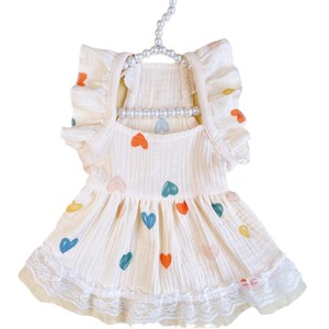 Une robe en coton pour bébé de couleur jaune clair avec des manches bouffantes en forme de cœur, adaptée aux chats et aux chiens à porter toute l'année. Doux et - Product Image 4