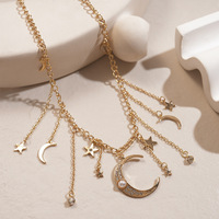 Collier Pendentif Étoile Lune en Zircon et Perles d'Imitation à Pompon, Tendance et Unique, Bijou de Cou Élégant pour Femme - Vente Chaude