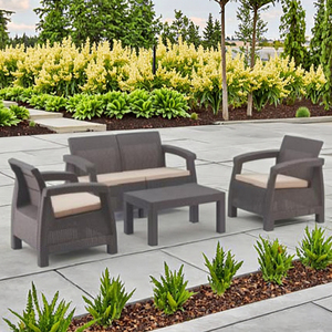 Ensemble de canapés en bois d'extérieur modernes et durables avec coussins en tissu pour jardin, plage, cour, parc et hôtel - Product Image 2