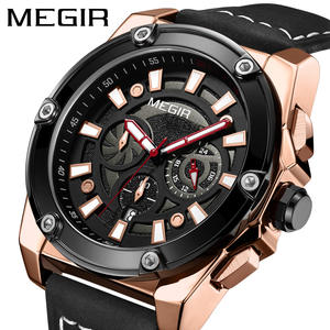 Reloj deportivo para hombre con esfera grande, correa de cuero genuino, movimiento de cuarzo, reloj de pulsera multifuncional - Product Image 1