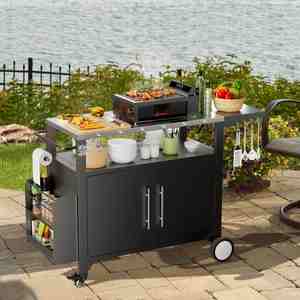 Mesa de Preparación Móvil para Barbacoa AJUNION, Carrito de Parrilla para Exteriores, Gabinete de Almacenamiento, Isla de <span class=keywords><strong>Cocina</strong></span> para Exteriores, Mesa Auxiliar Plegable con Ruedas - Product Image 1
