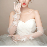 Feishiluo luxe 3D diamant perle gants de mariée fête de mariage longue fleur arc dentelle gants