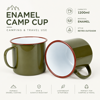 Mug de camping en métal émaillé 1200 ml, léger, écologique, portable, qualité alimentaire, durable, directement de l'usine, pour la randonnée, le pique-nique, les voyages