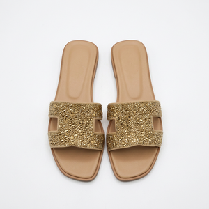 Sandalias Planas con Brillantina y Pedrería para Mujer, Punta Abierta, Antideslizantes, para Playa, Fiesta, Casual, Verano - Product Image 1
