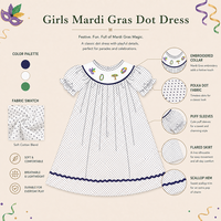 Robes pour filles Puresun OEM/ODM 100% coton, imprimé à pois Mardi Gras, broderie smockée, pour enfants de 1 à 6 ans