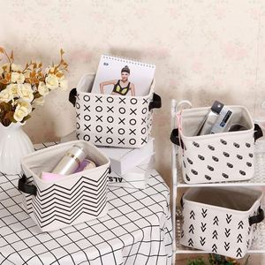 Foldable Mini Square New Black and White Cotton <b>Canvas</b> Laundry Basket Rectangular <b>Canvas</b> <b>Storage</b> Bins - Product Image 6