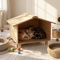 Lit et maison pour chat en bois de Paulownia, style nordique, surélevé, résistant à l'humidité, pour plusieurs chats, intérieur, toutes saisons