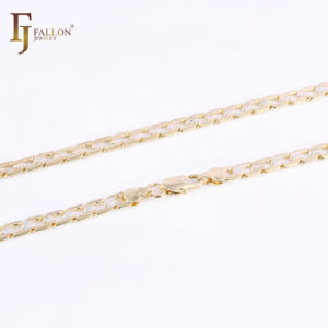 3.3mm+ FJ 팔론 패션 주얼리 리플 해머드 쿠반 커브 체인 14K 골드 투톤 황동 베이스 스플릿 도금 - Product Image 3