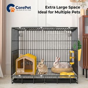 <span class=keywords><strong>Cage</strong></span> pliable pour lapins et chats en métal <span class=keywords><strong>avec</strong></span> plateau en plastique, pour intérieur/extérieur, facile à nettoyer, portable, à structure dense, toutes saisons - Product Image 2