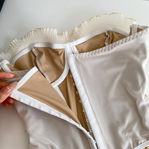 <span class=keywords><strong>Haut</strong></span> bustier en dentelle brodée florale avec dos en maille transparente à nouer, style corset court mignon pour femme - Product Image 3
