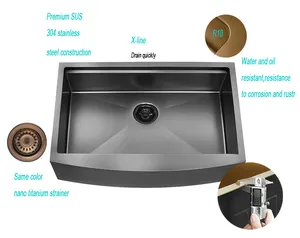 Farm Kitchen Sink Aquacubic 33 Inch Single Bowl 304 Stainless Steel Hand Made Farm Kitchen Sink For USA Warehouse Delivery