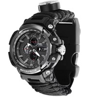 Jam Taktik Survival Multifungsi untuk Olahraga Luar Ruangan dengan Lampu LED, Termometer, Peluit, Pengikis, dan Pemantik Api
